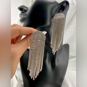 Wedding guests Silver Crystal Tassel Earrings